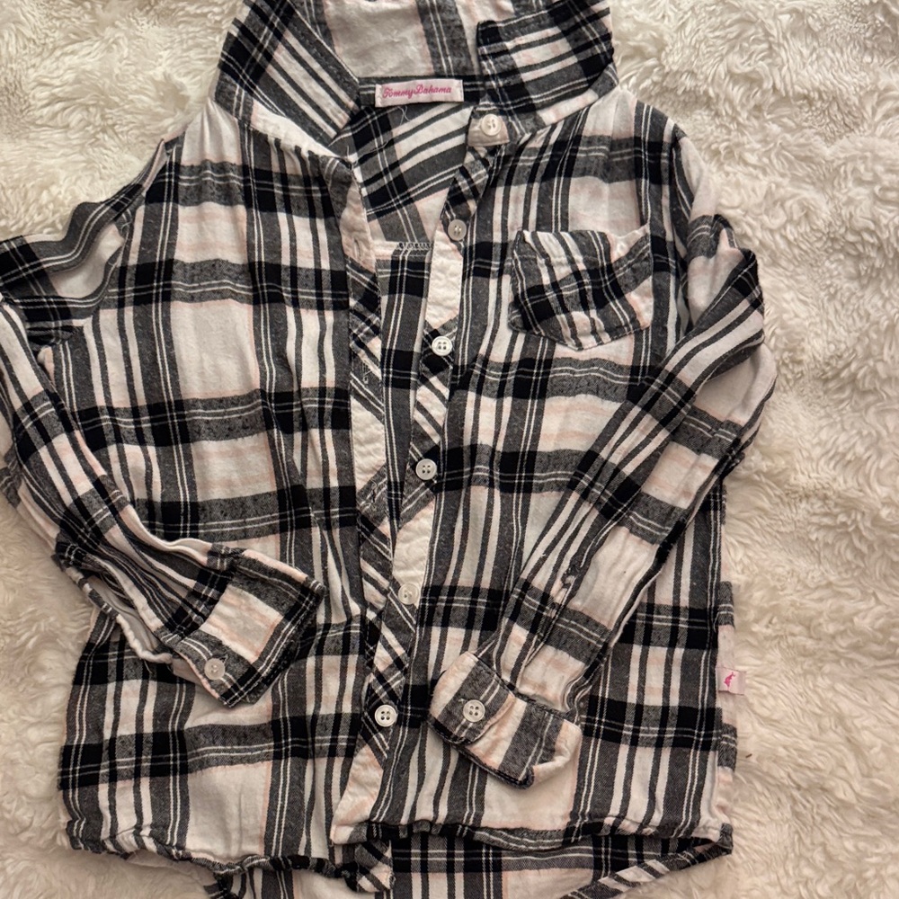 Tommy Bahama Kids Black and White Plaid Button Down Shirt